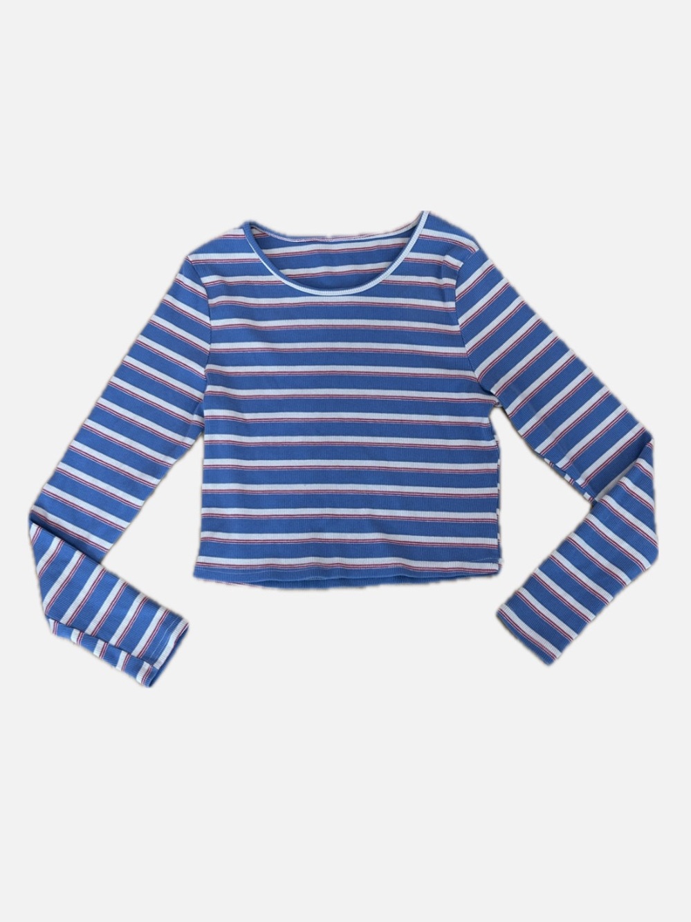 Blue Striped Long-Sleeve Crop Top